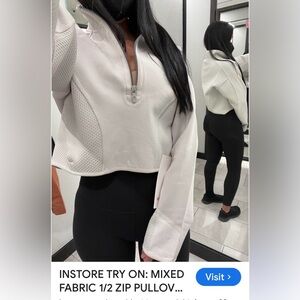 Lululemon mixed media Women's White 1/2 Zip Pullover Top small euc